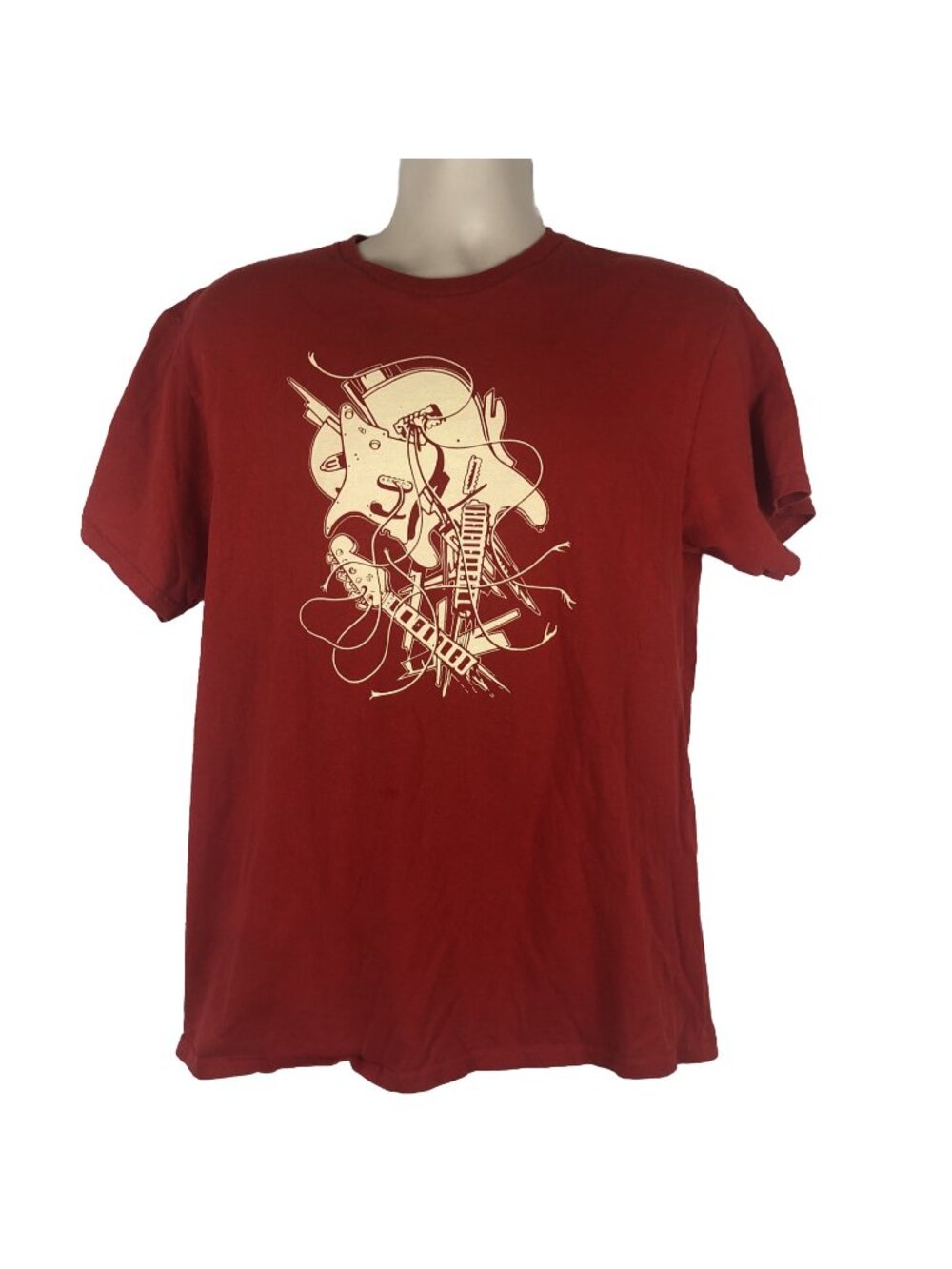 Guitar T Shirt Adult Large Red Classic Music Instrument Gear Tee Delta Proweight